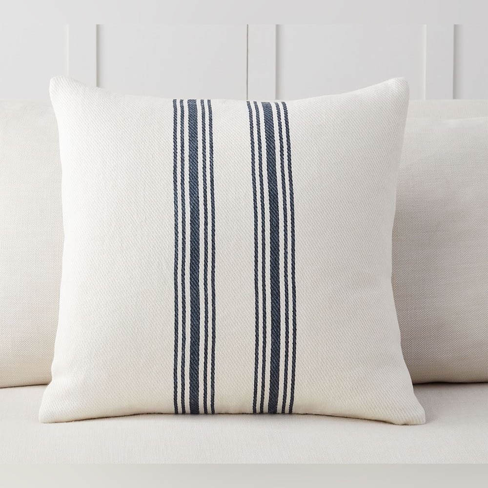 Pottery Barn Cream and Blue Striped Pillow